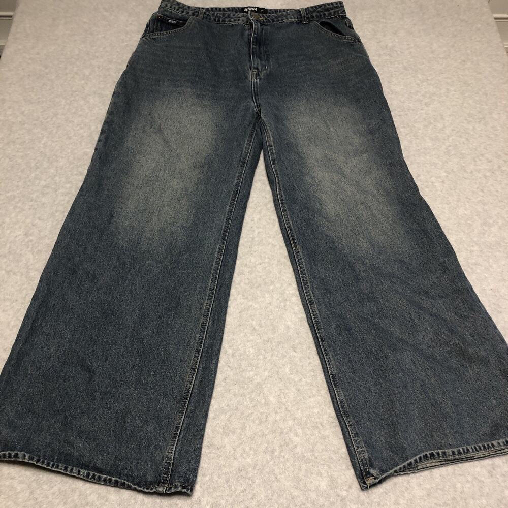 MINGA London Sz 34x30 Wide Leg Super Baggy Denim Jeans Goth Grunge Skater